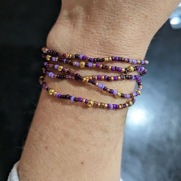 Purple Beaded Bracelets Set - Picture 1 of 6